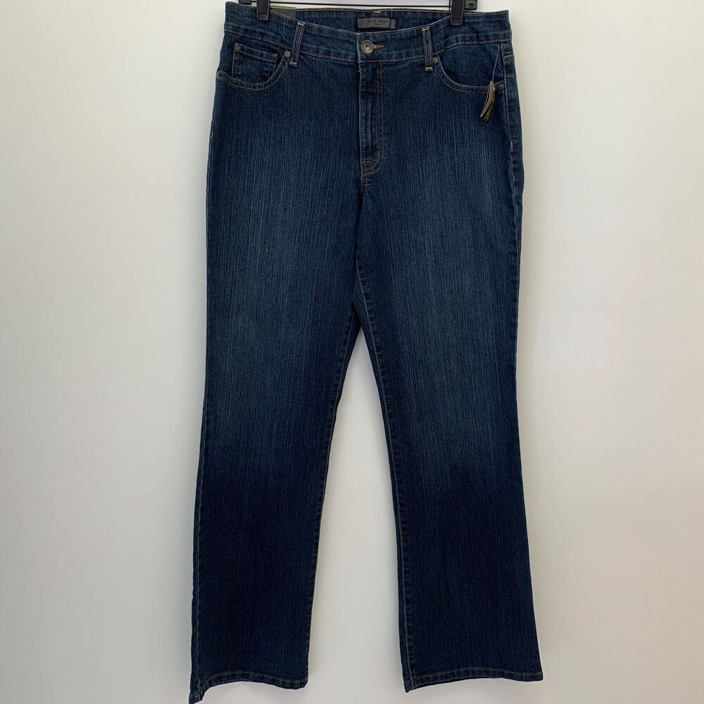 Nine West Women's Jeans Pants 14 Average Blue Dark Antique Sam Arielle Emb NWT